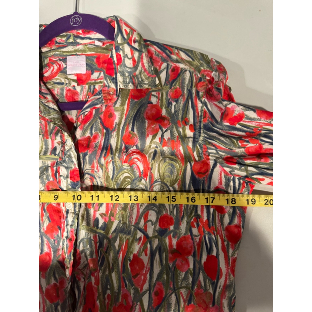Ann Washburn Floral Button Down Shirt Size L Red Green - Picture 6 of 7